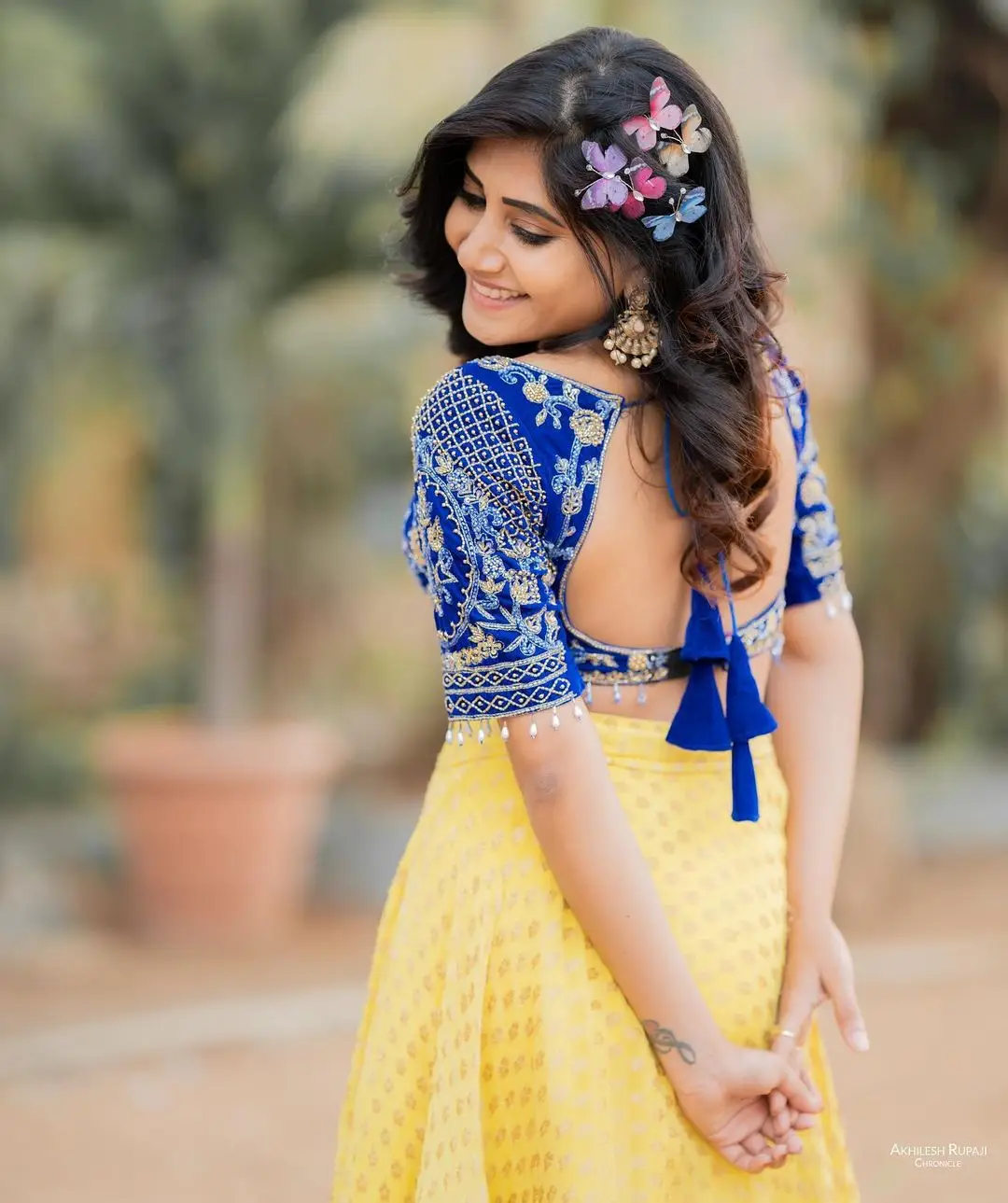 Vasanthi Krishnan Wearing Yellow Lehenga Choli